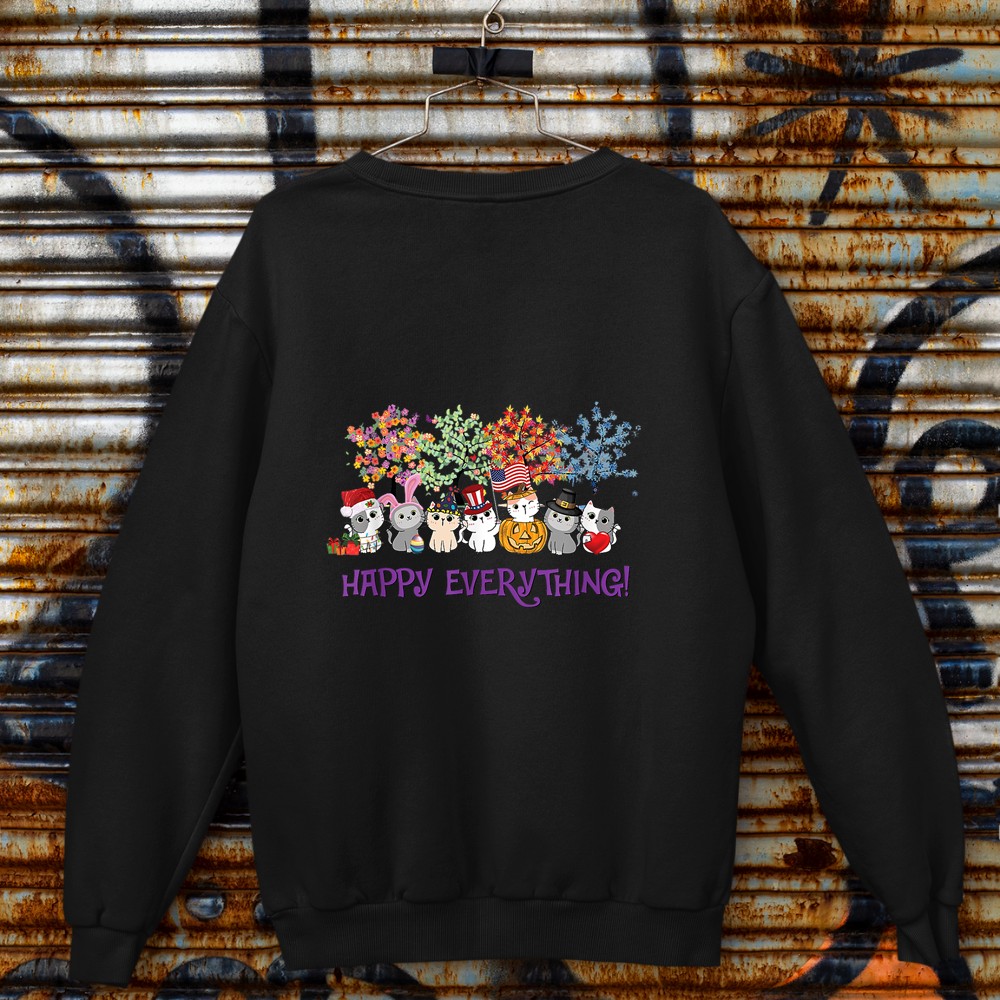 Cats Happy Everything Halloween Christmas Thanksgiving Sweatshirt